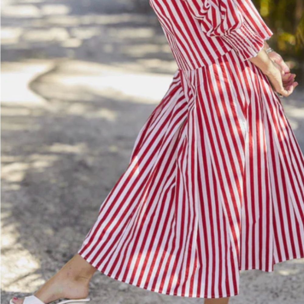 Elegant Striped Red and White lined Midi Skirt